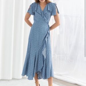 & Other Stories Blue Polka Dot Handkerchief Wrap Dress